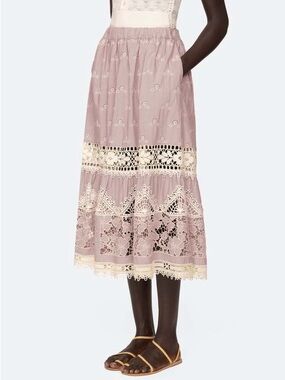 SEA NEW YORK Dusty Pink Cream Lace Detail Mid JOAH Skirt NWOT $425